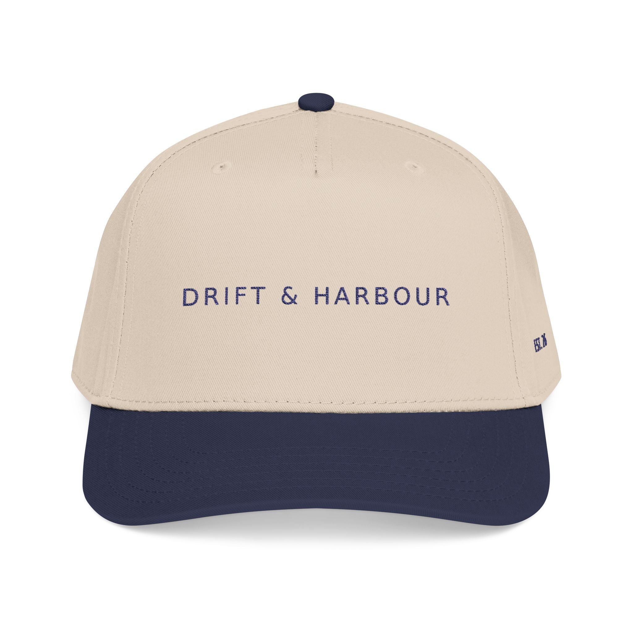 Drift & Harbour EST. 26 Mid Profile Baseball Cap | Coastal Preppy Navy Embroidery
