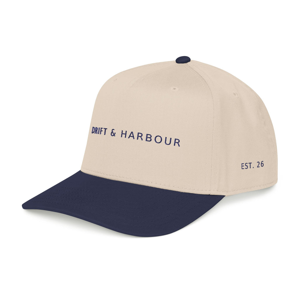 Drift & Harbour EST. 26 Mid Profile Baseball Cap | Coastal Preppy Navy Embroidery